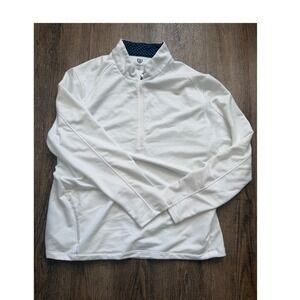 Graham Luxe Mens XL Quarter Zip Pullover Golf Shirt White Long‎ Sleeve Polka Dot